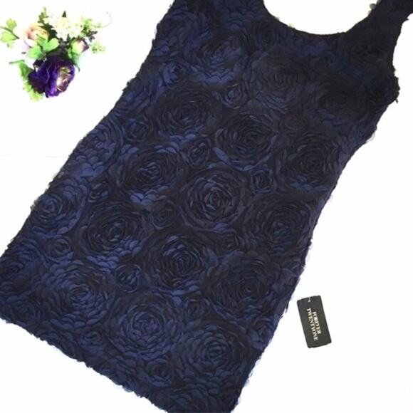 Forever 21 bodycon cocktail mini rosette dress navy tulle chiffon ROSE Small S - Picture 2 of 8
